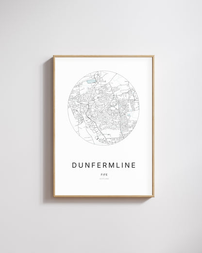 Poster représentant le plan de la ville de Dunfermline.