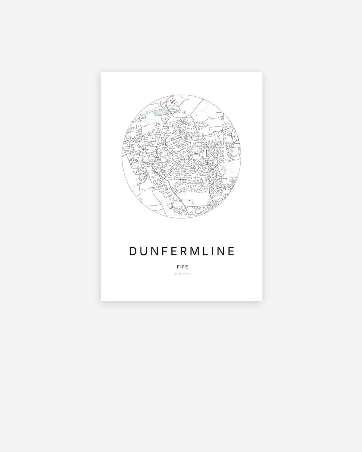 Plan de la ville de Dunfermline au design minimaliste.