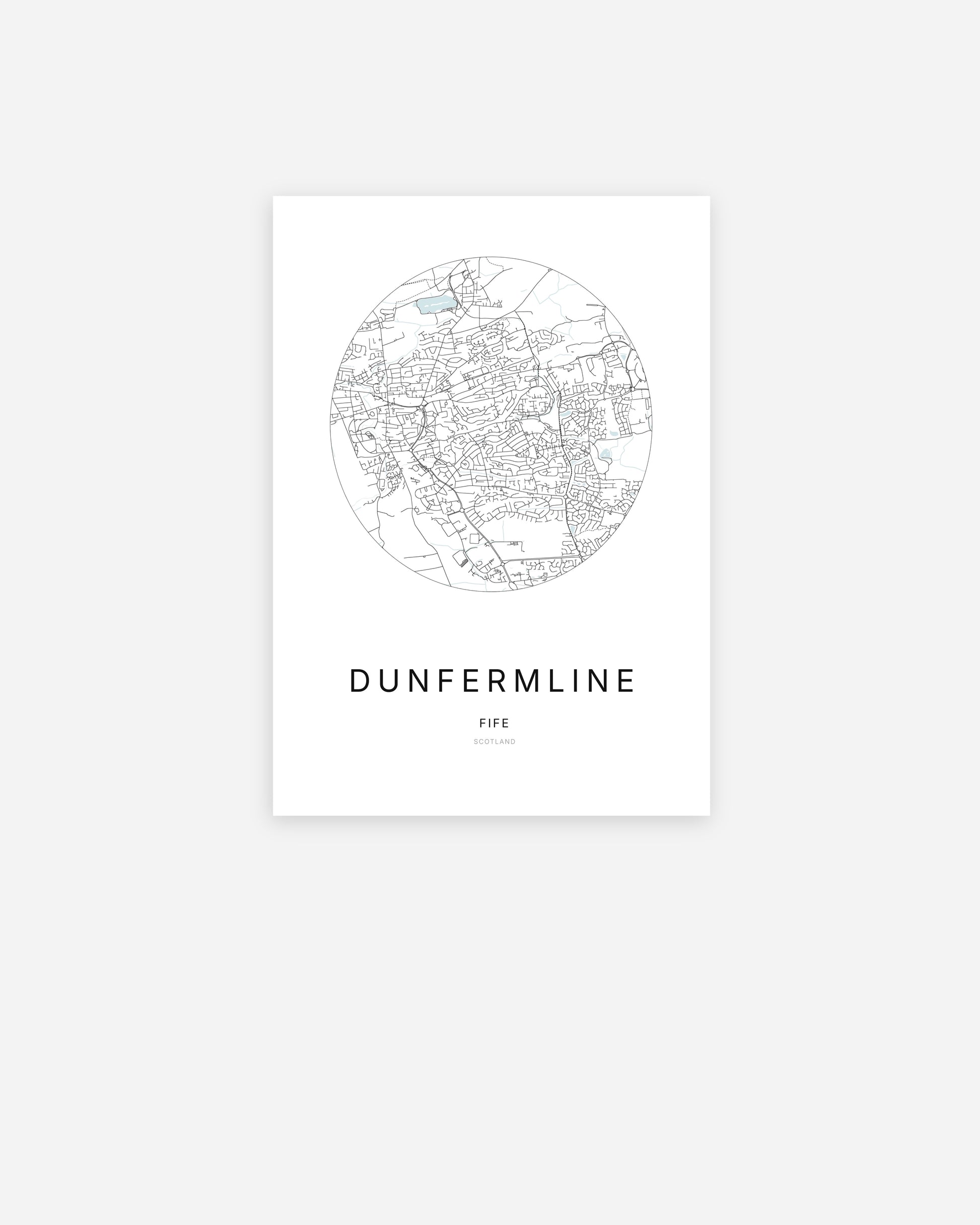 Plan de la ville de Dunfermline au design minimaliste.