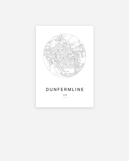 Plan de la ville de Dunfermline au design minimaliste.