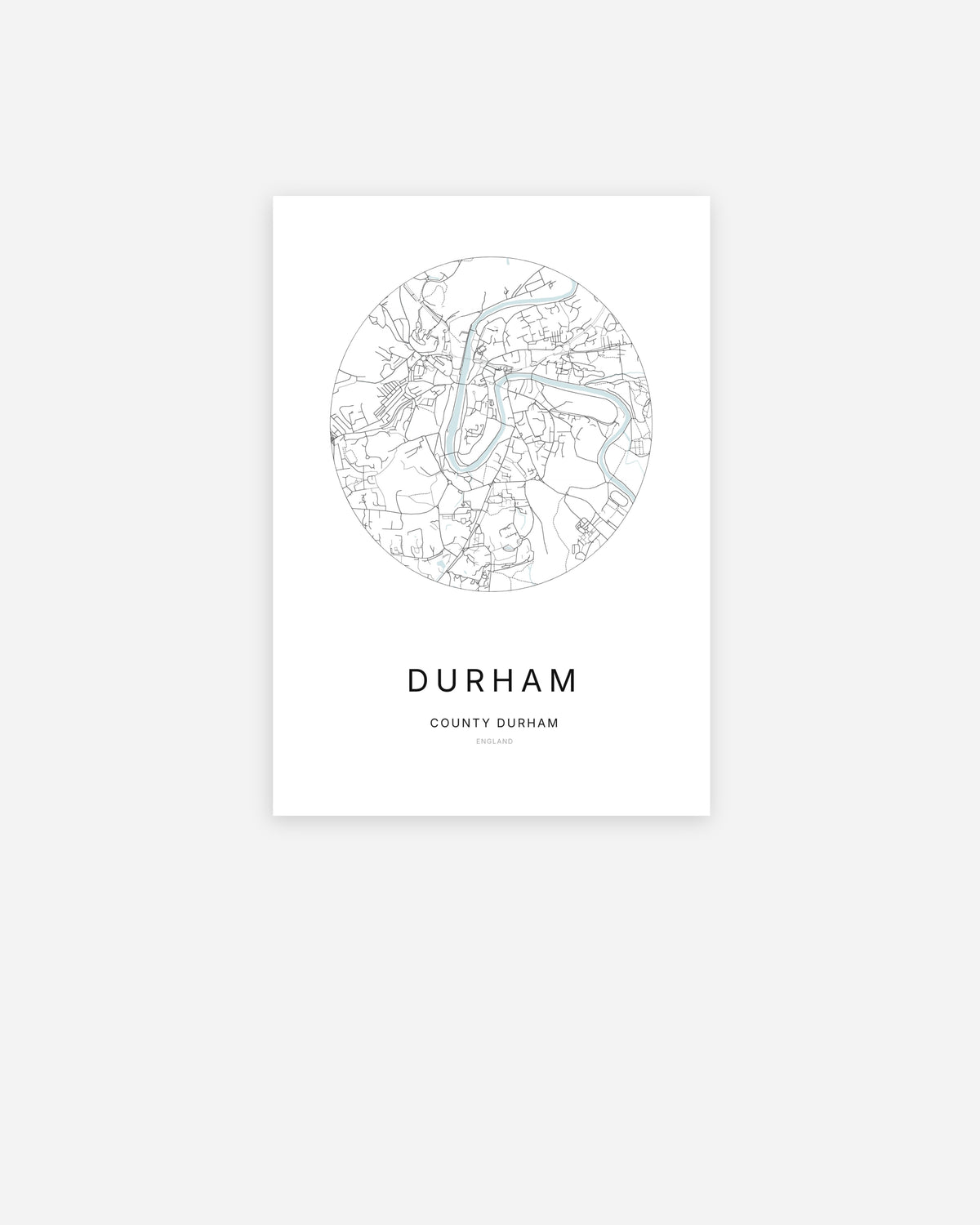 Plan de la ville de Durham au design minimaliste.