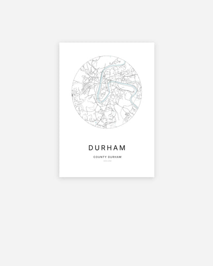 Plan de la ville de Durham au design minimaliste.
