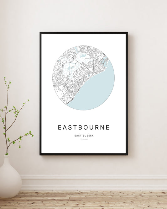 Affiche minimaliste du plan de la ville d’Eastbourne.