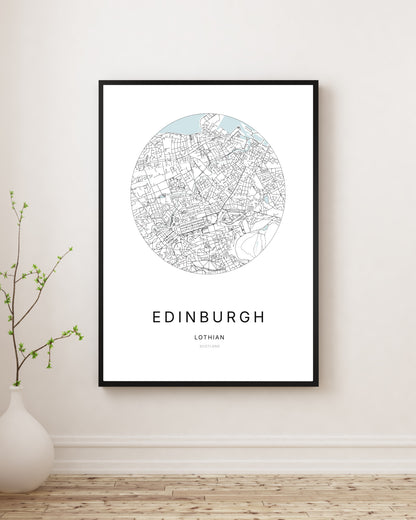 Affiche minimaliste du plan de la ville de Edinburgh.