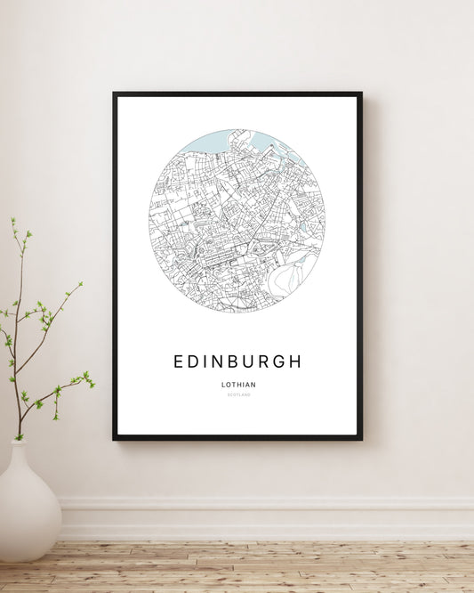 Affiche minimaliste du plan de la ville de Edinburgh.