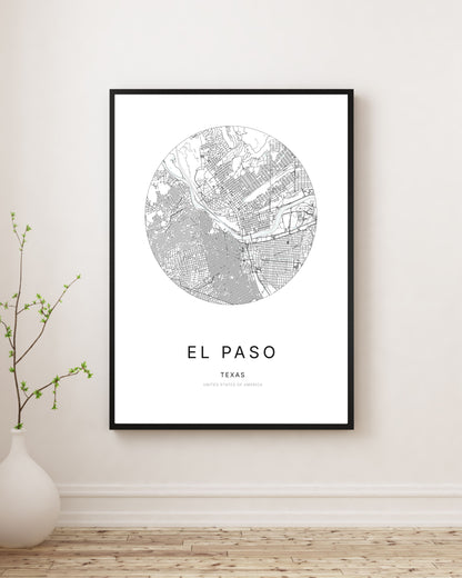 Affiche minimaliste du plan de la ville d’El Paso.
