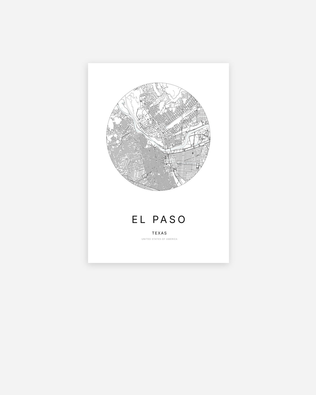 Plan de la ville d’El Paso au design minimaliste.