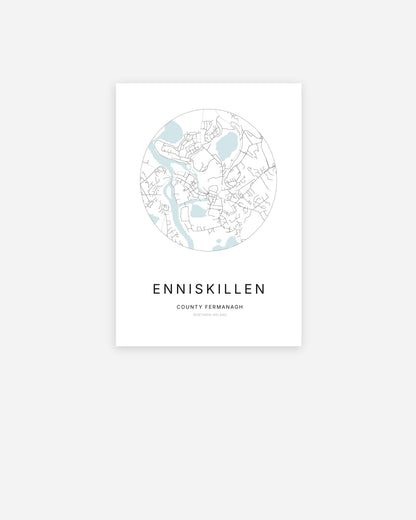 Plan de la ville d’Enniskillen au design minimaliste.