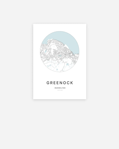 Plan de la ville de Greenock au design minimaliste.