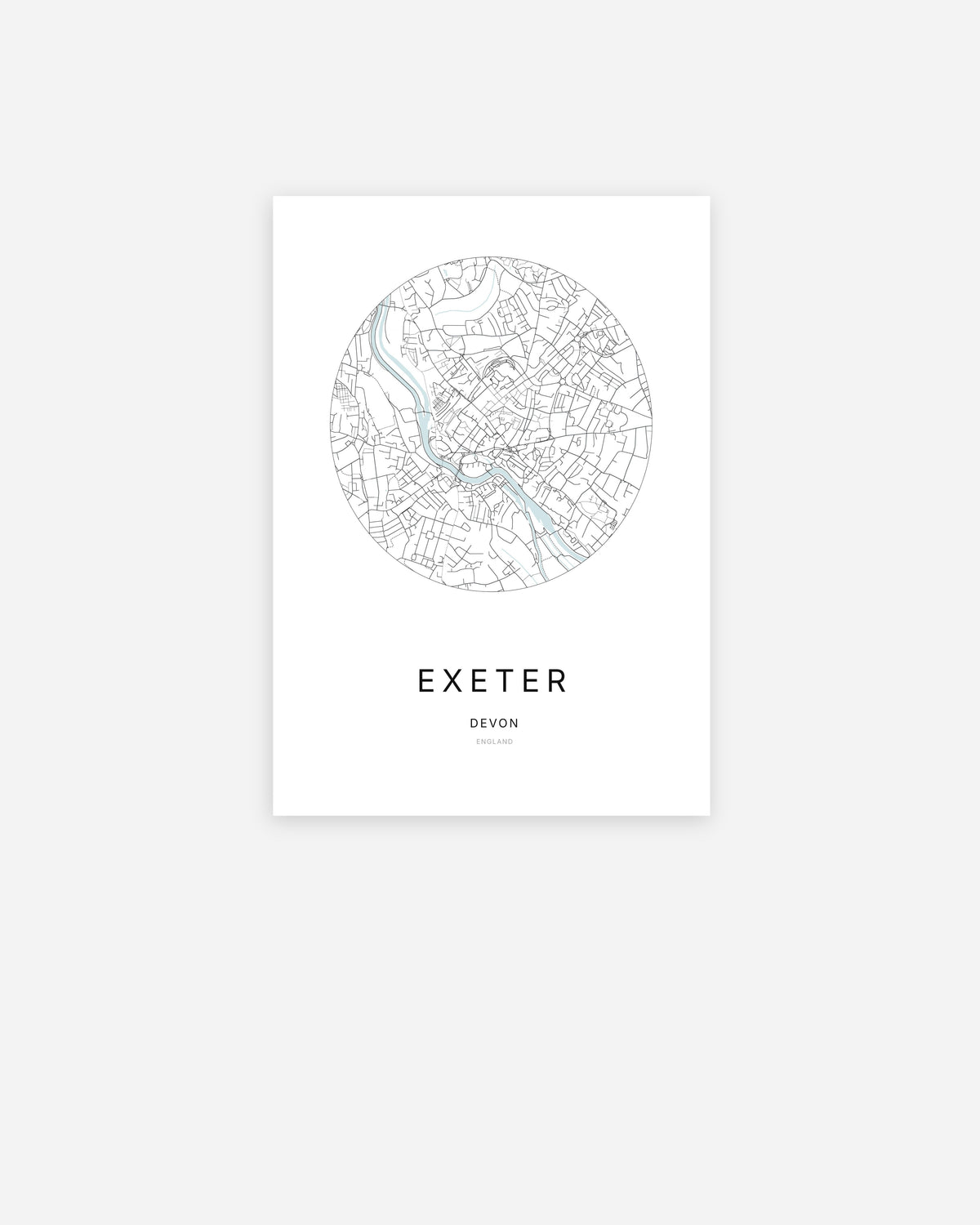 Plan de la ville de Exeter au design minimaliste.