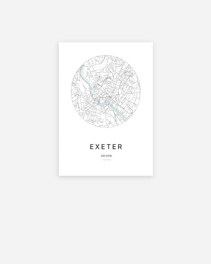 Plan de la ville de Exeter au design minimaliste.