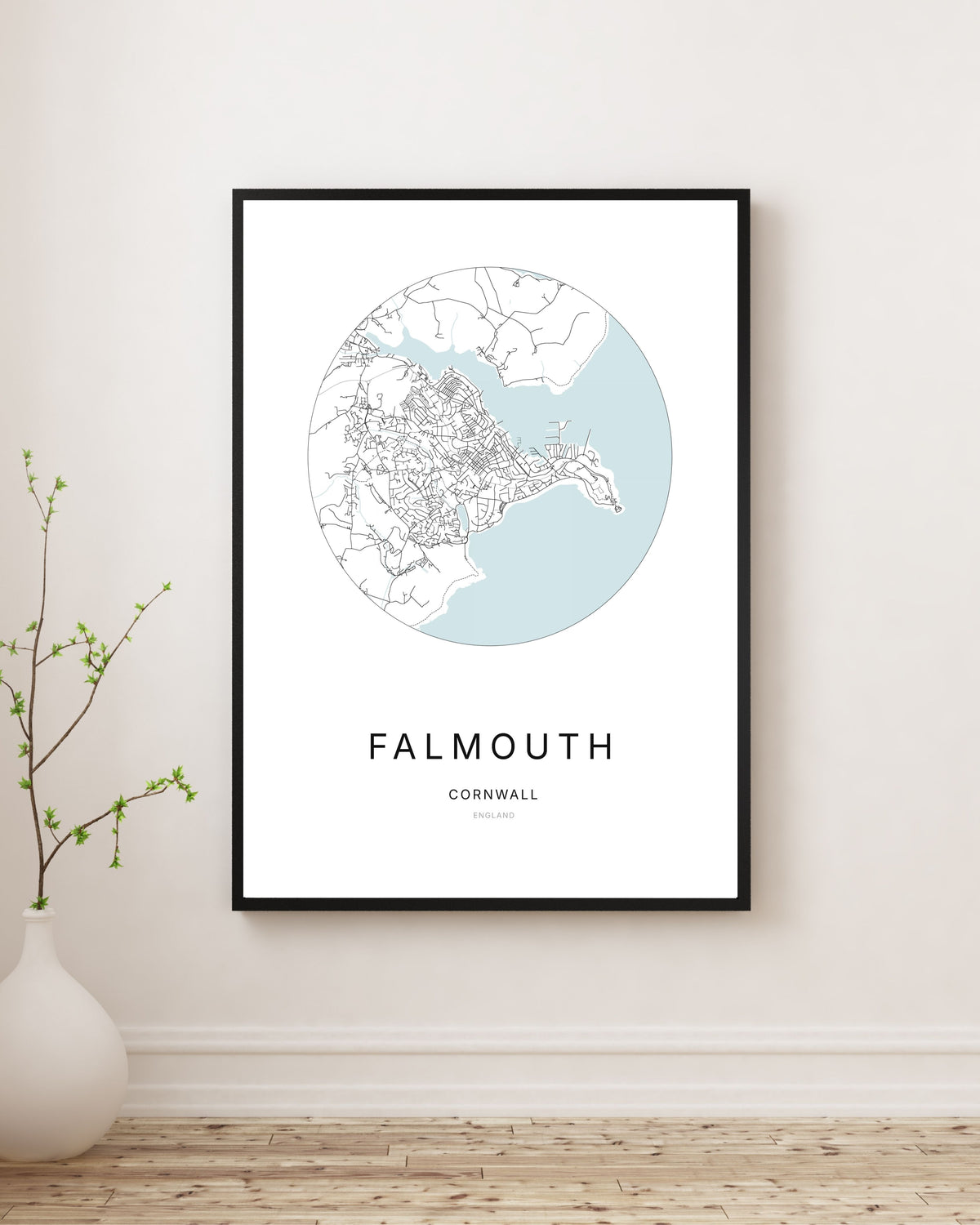 Minimalist city map print of Falmouth.