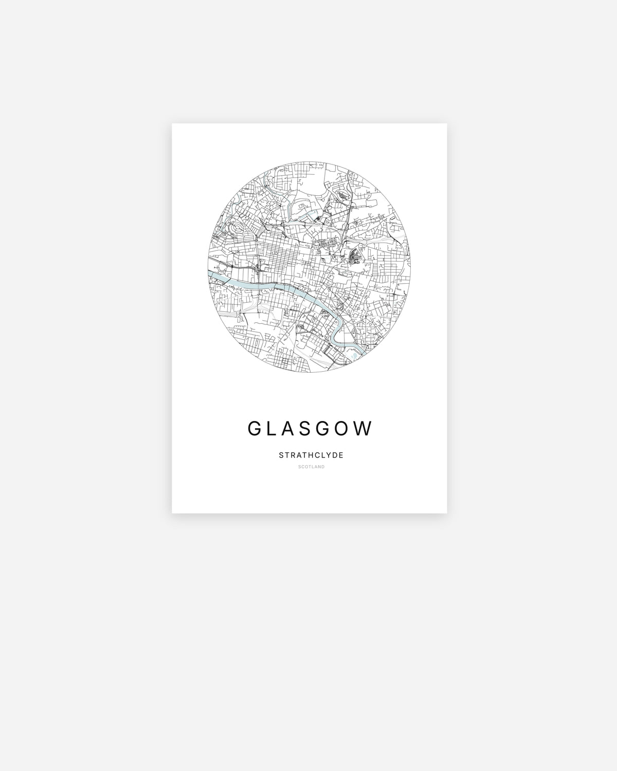 Plan de la ville de Glasgow au design minimaliste.