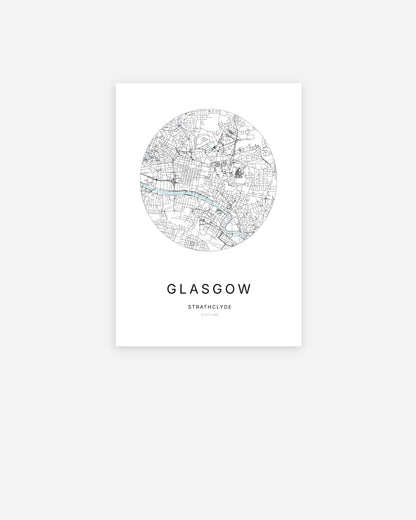 Plan de la ville de Glasgow au design minimaliste.