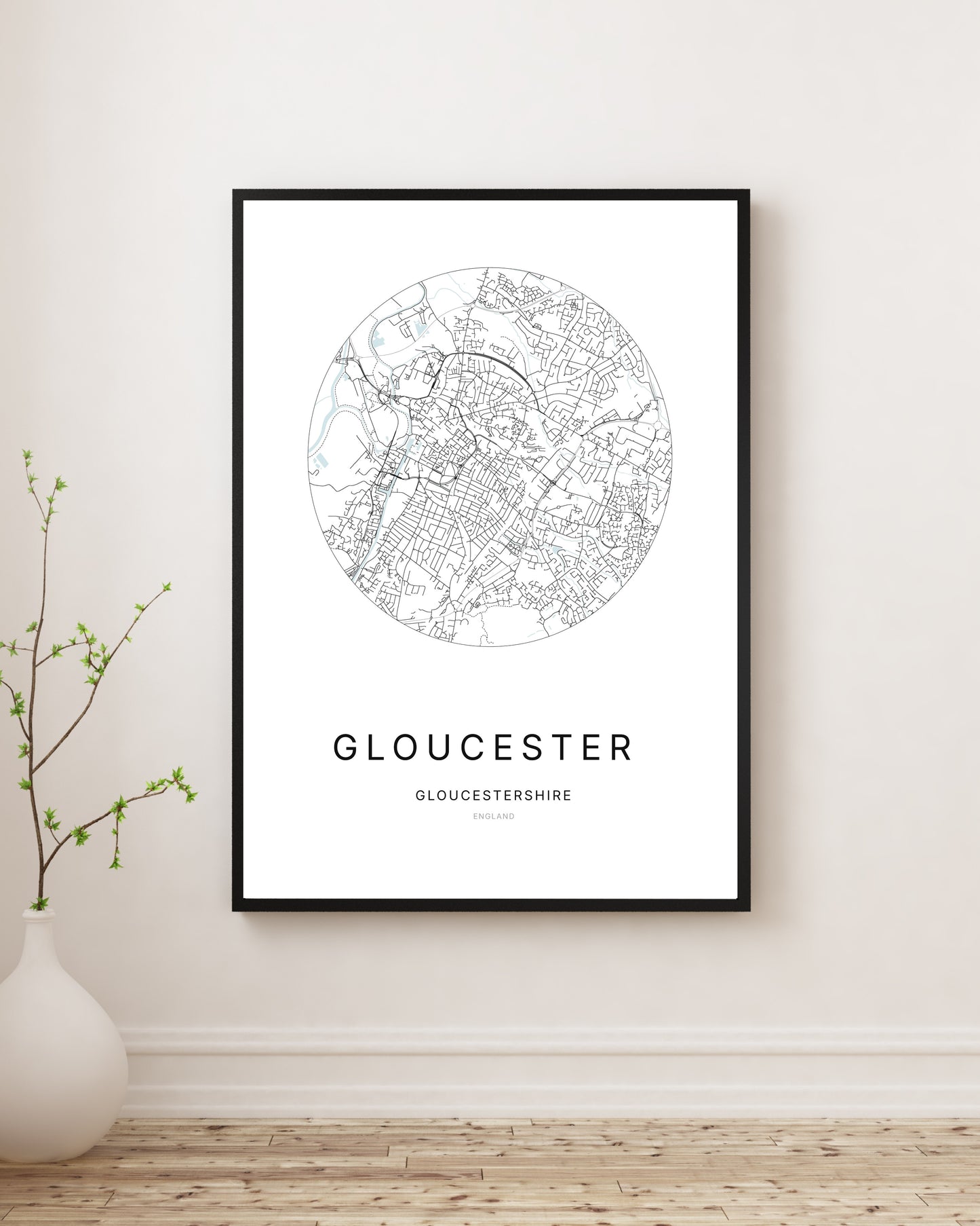 Affiche minimaliste du plan de la ville de Gloucester.
