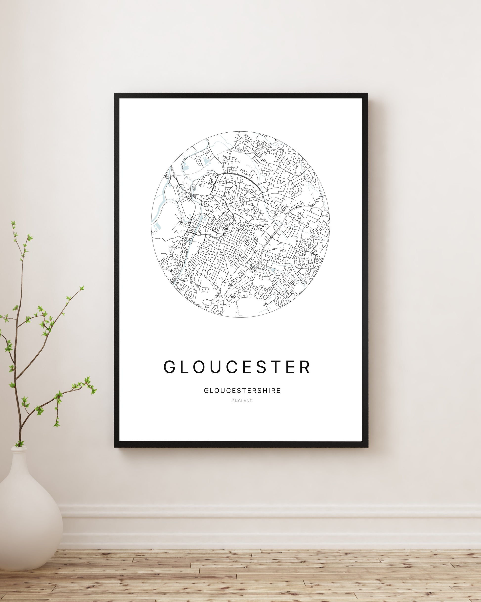 Affiche minimaliste du plan de la ville de Gloucester.