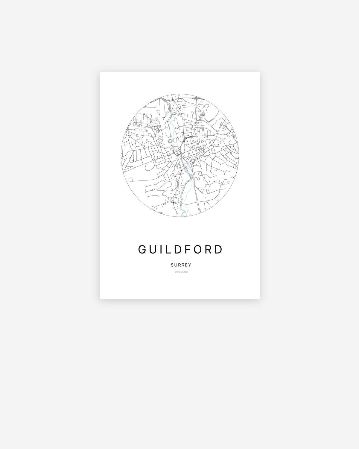 City map of Guildford in a minimalist design.