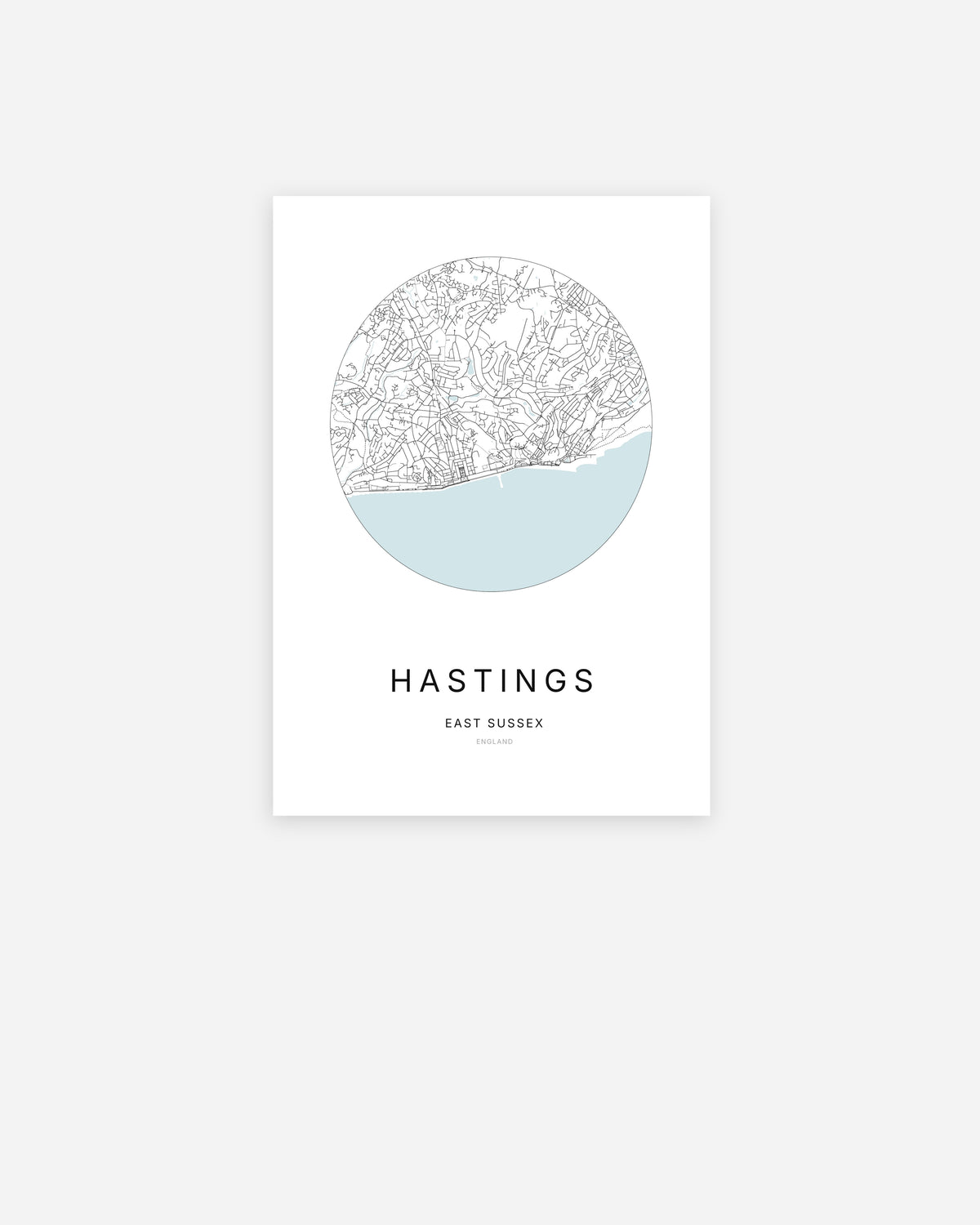Plan de la ville de Hastings au design minimaliste.