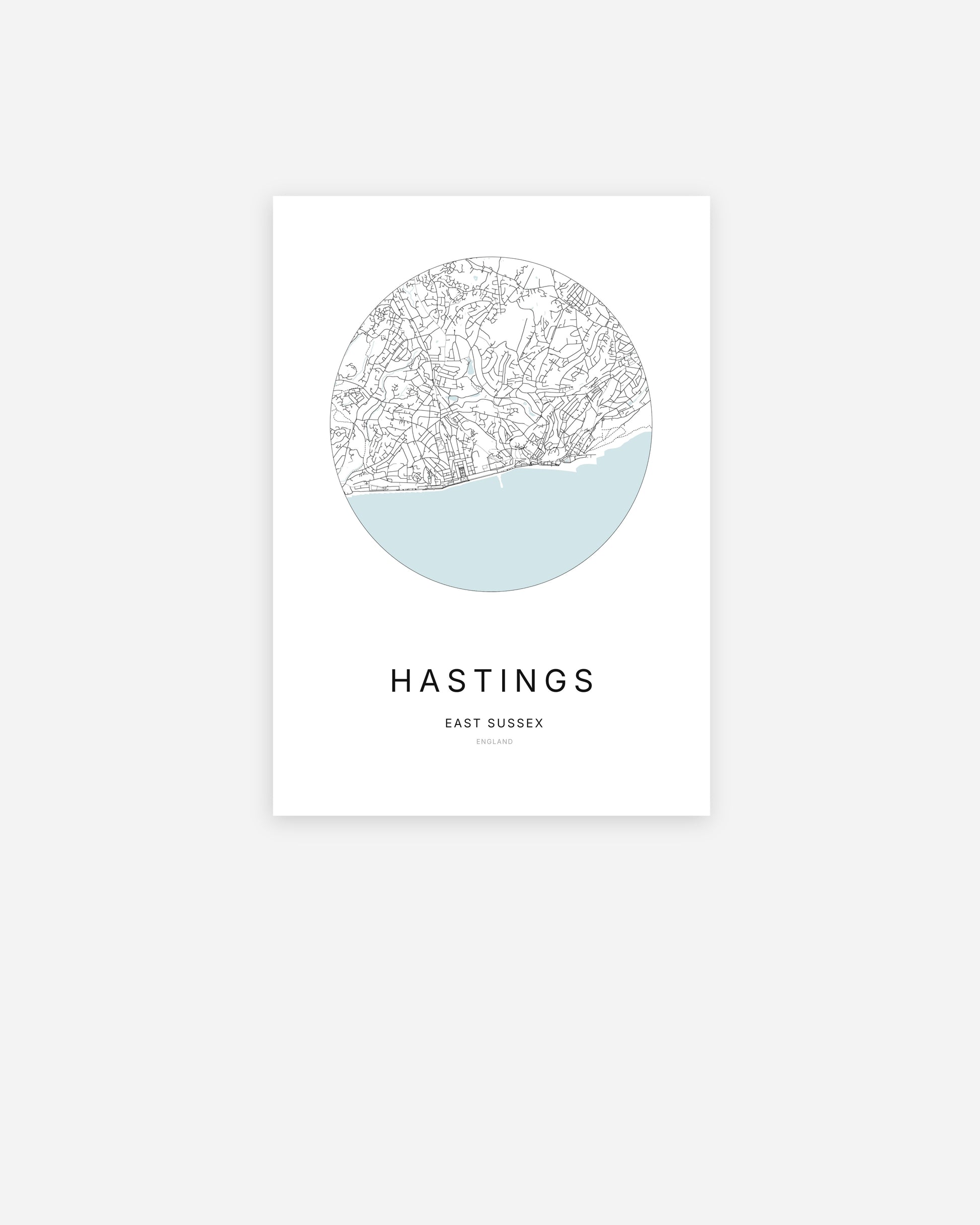 Plan de la ville de Hastings au design minimaliste.