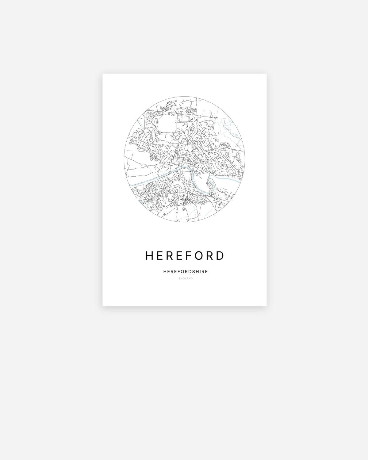 City map of Hereford in a minimalist design.