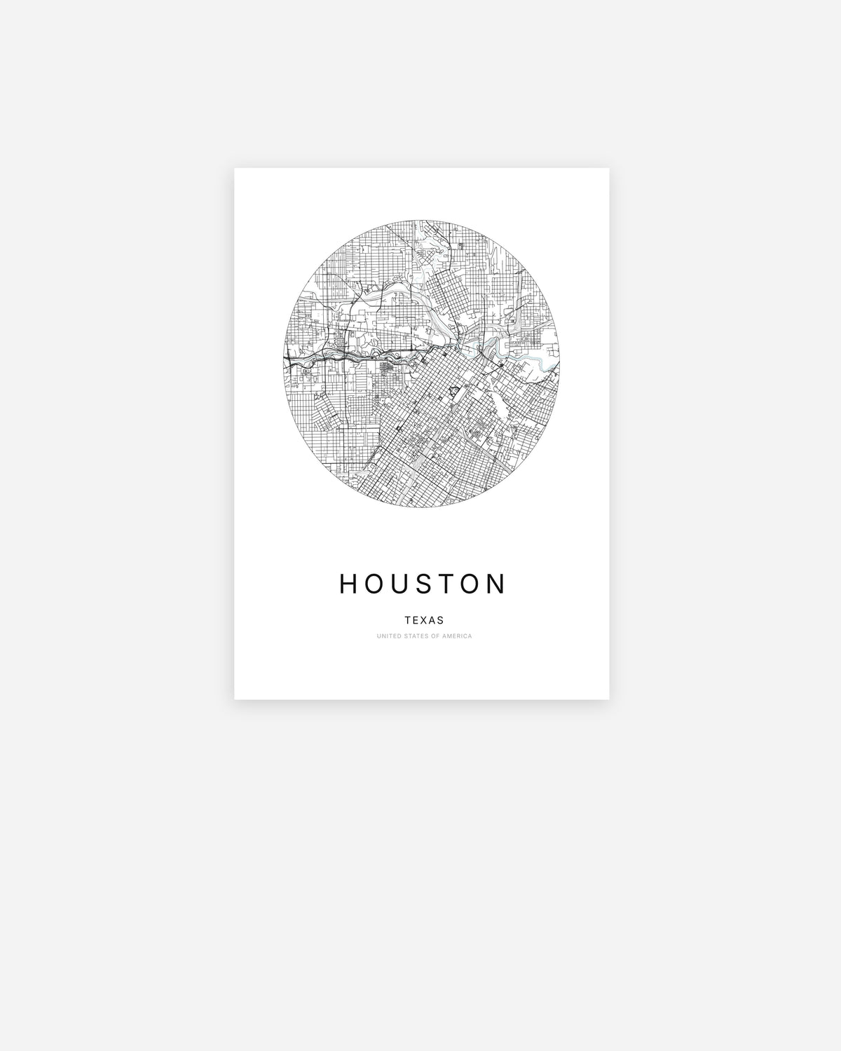 Plan de la ville de Houston au design minimaliste.