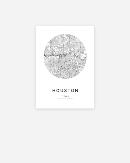 Plan de la ville de Houston au design minimaliste.