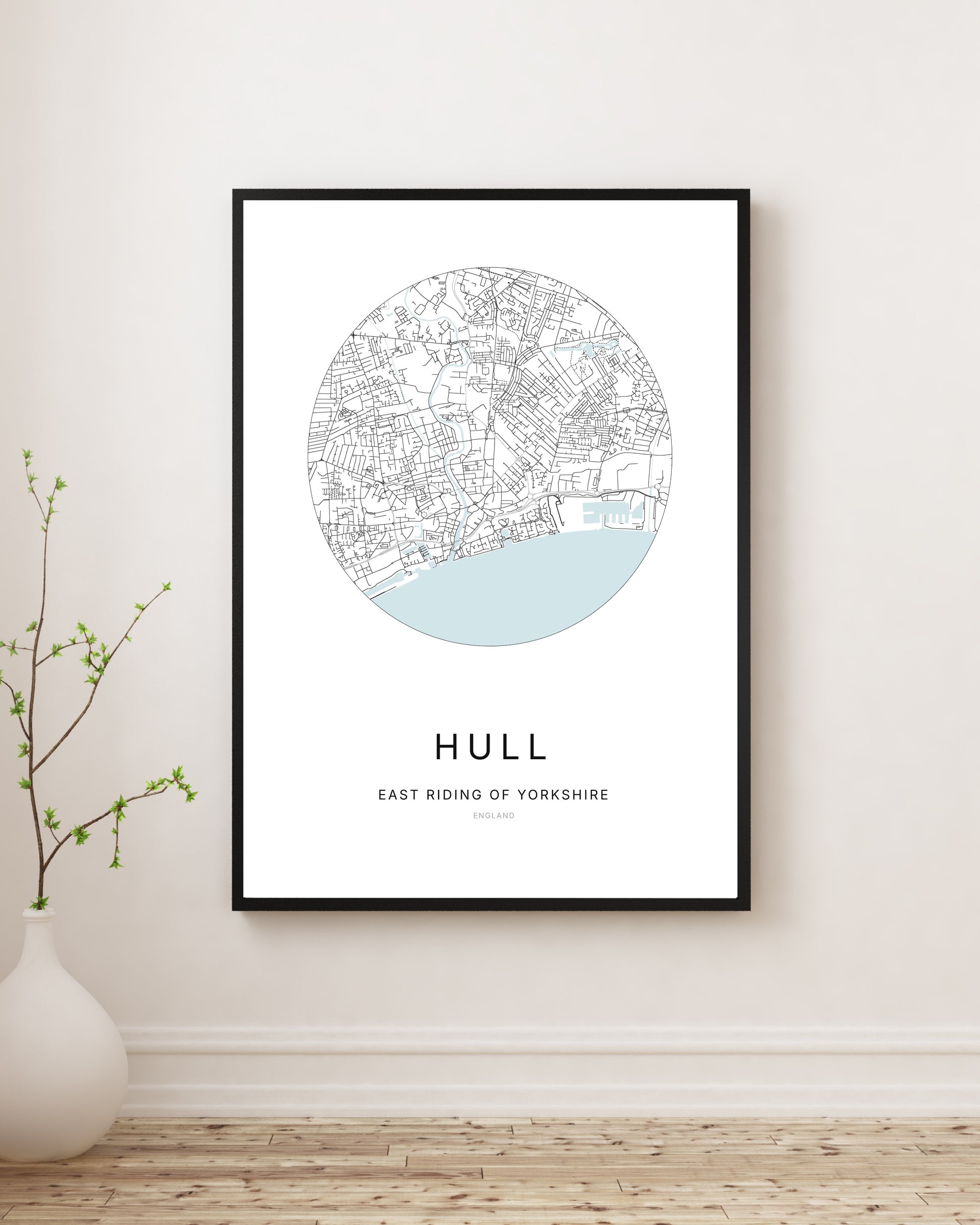 Affiche minimaliste du plan de la ville de Hull.