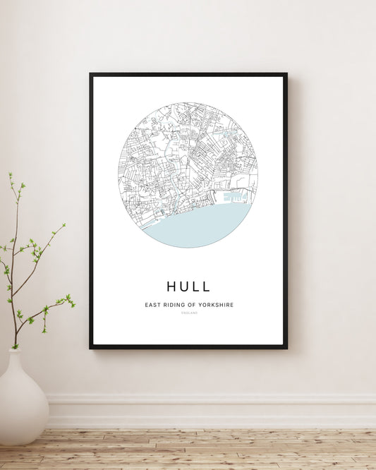 Affiche minimaliste du plan de la ville de Hull.