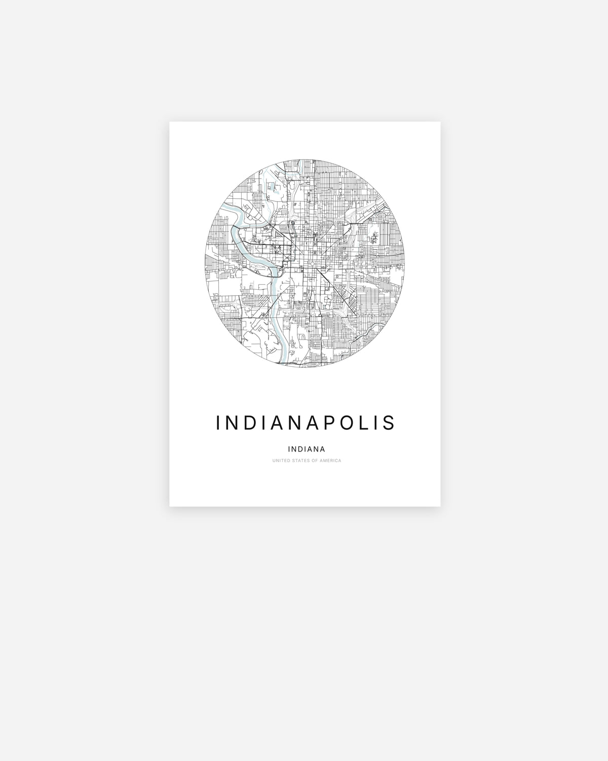 Minimalist city map of Indianapolis, Indiana.