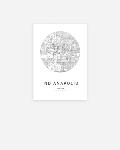 Minimalist city map of Indianapolis, Indiana.