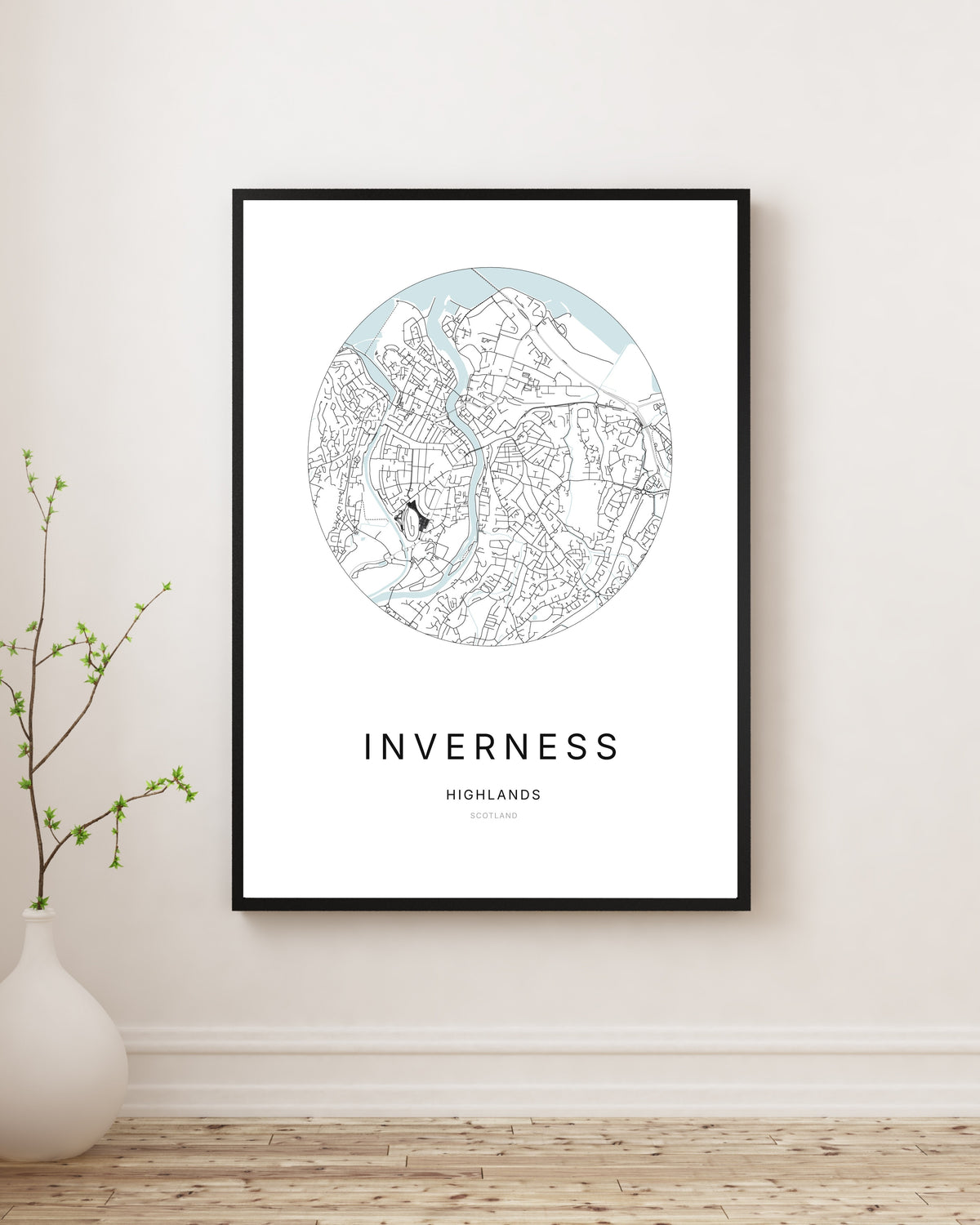 Affiche minimaliste du plan de la ville d’Inverness.