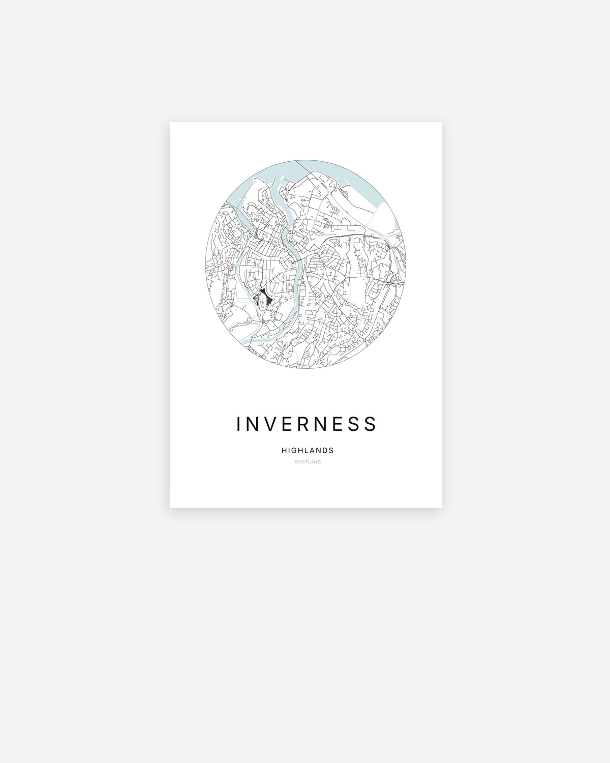 Plan de la ville d’Inverness au design minimaliste.