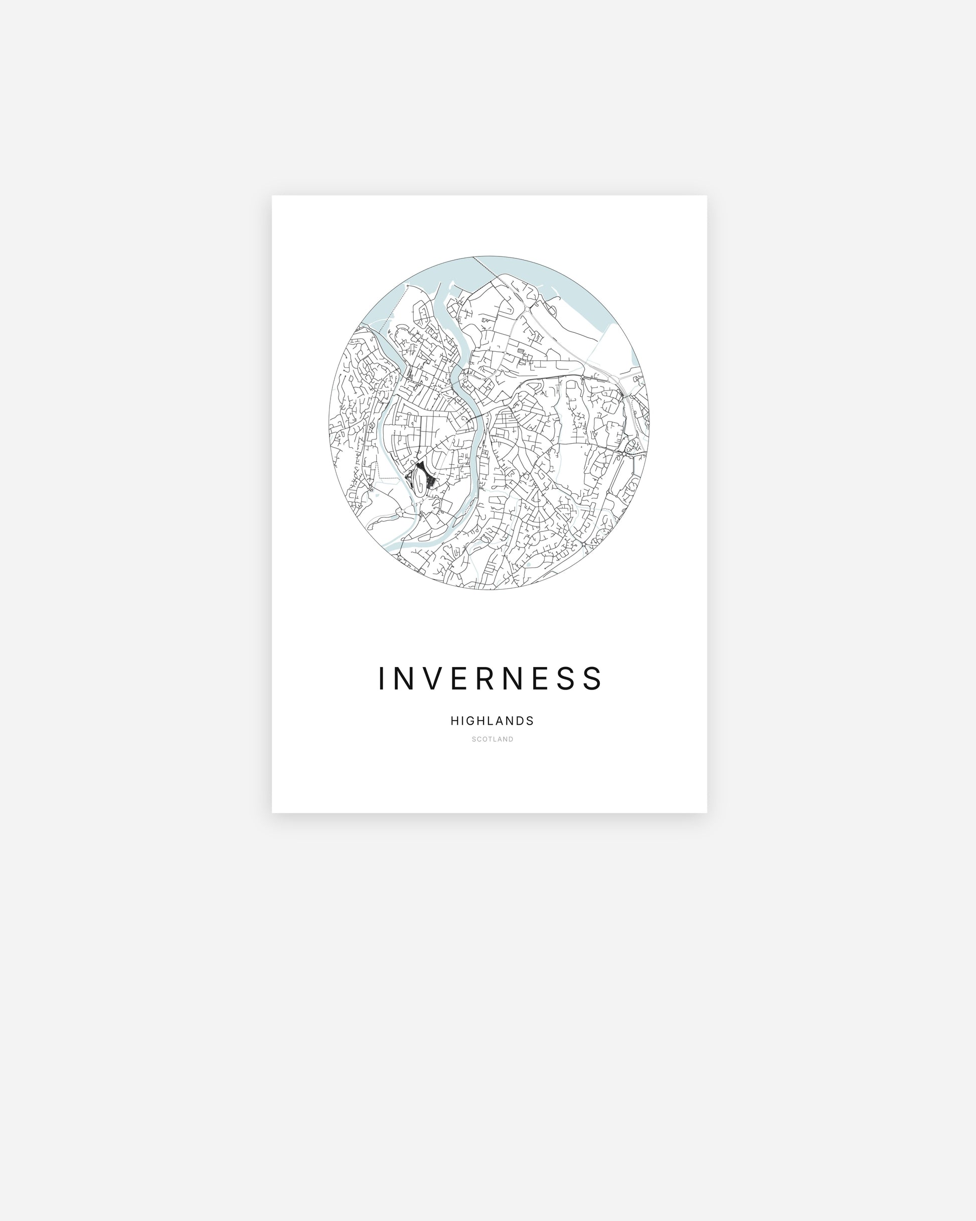 Plan de la ville d’Inverness au design minimaliste.