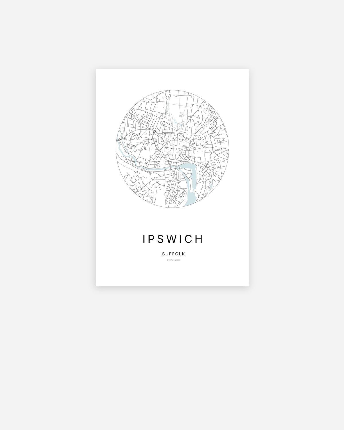 Plan de la ville d’Ipswich au design minimaliste.