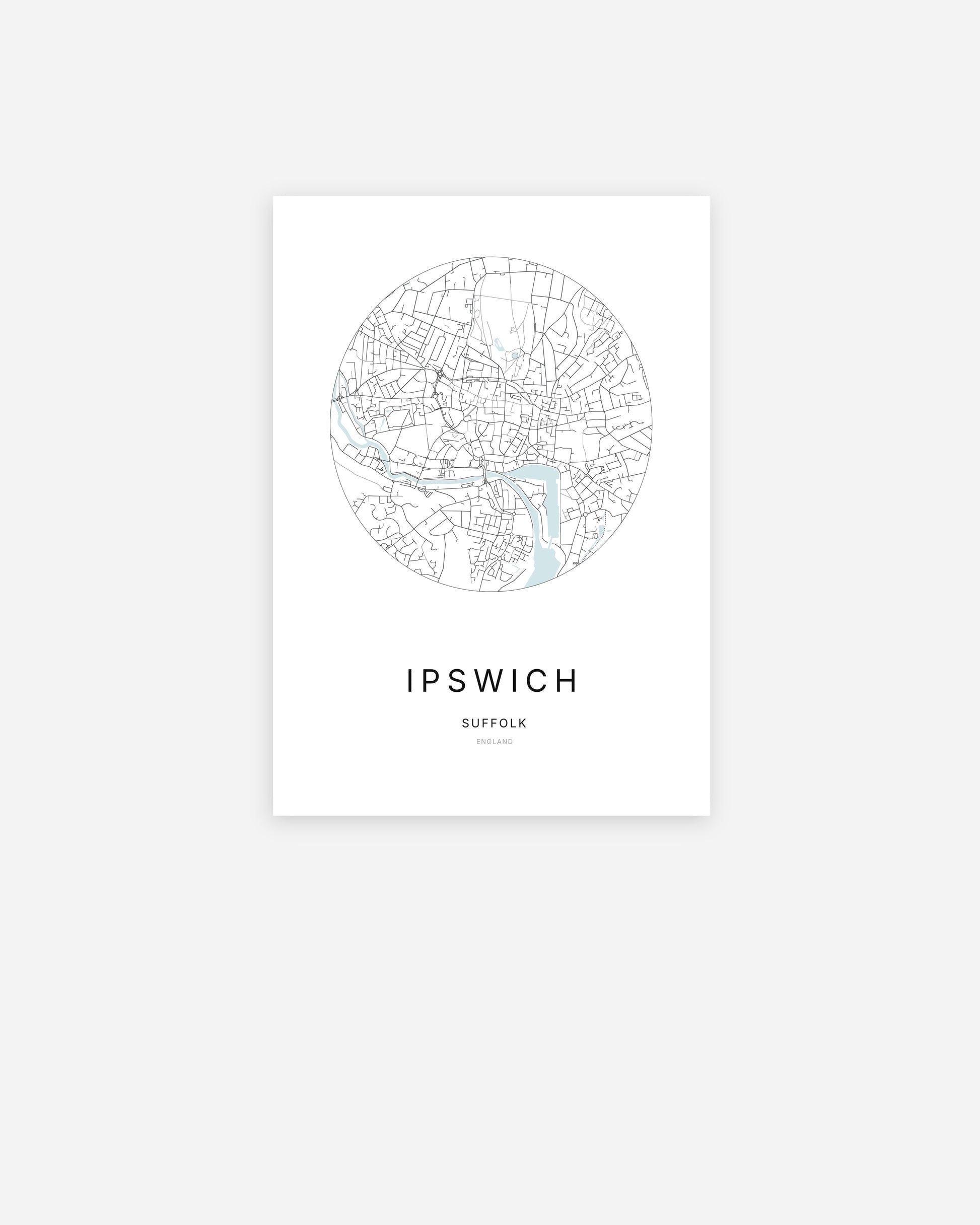 Plan de la ville d’Ipswich au design minimaliste.