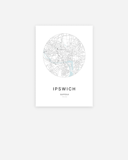 Plan de la ville d’Ipswich au design minimaliste.