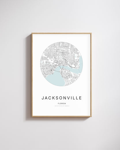 Poster featuring the city map of Jacksonville, Florida.