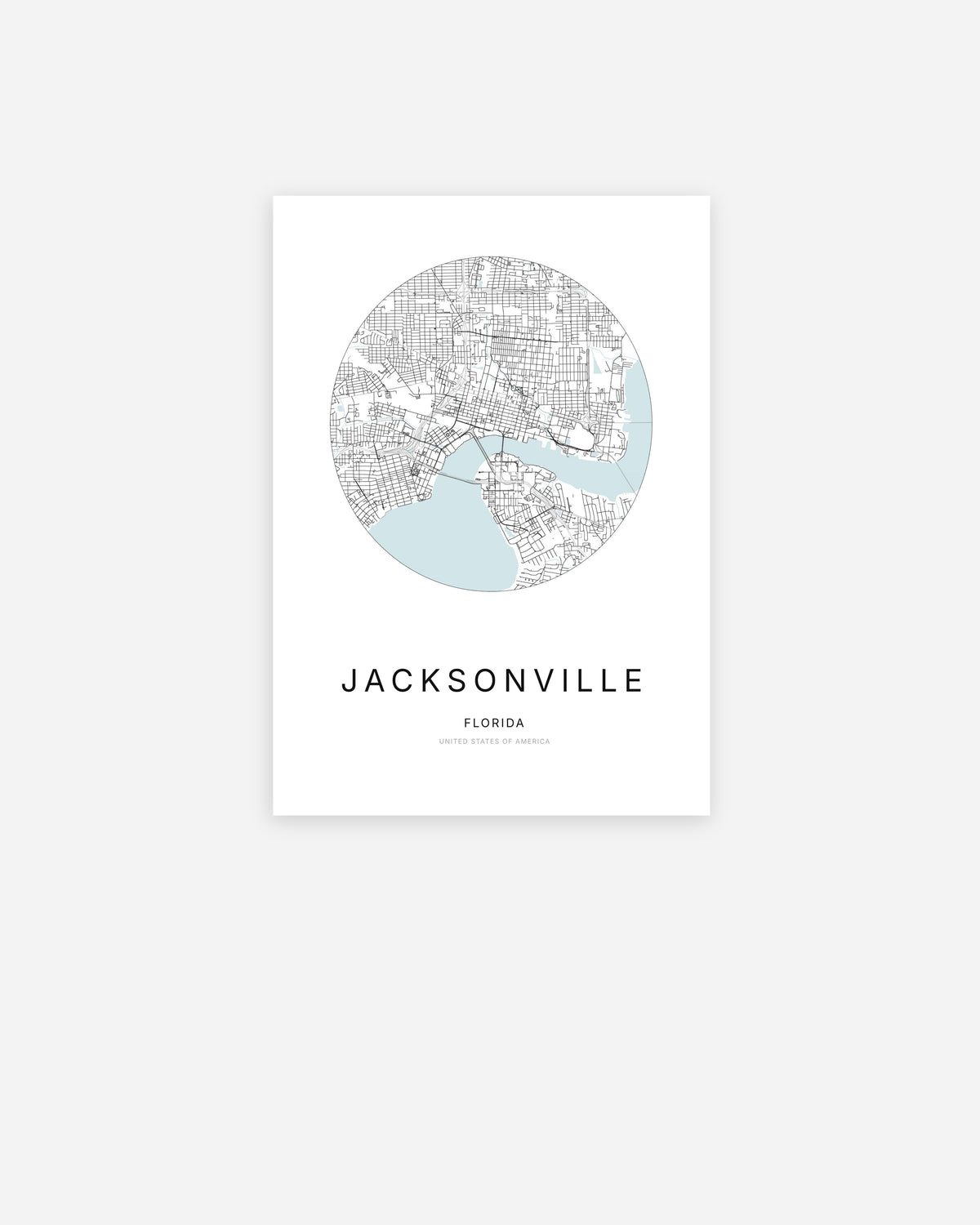 Minimalist city map of Jacksonville, Florida.
