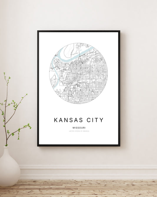 Affiche minimaliste du plan de la ville de Kansas City.