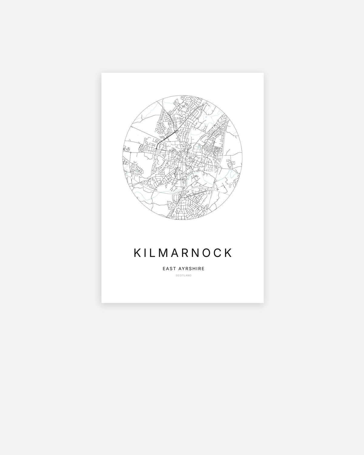 Plan de la ville de Kilmarnock au design minimaliste.