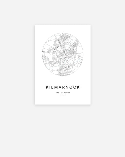 Plan de la ville de Kilmarnock au design minimaliste.