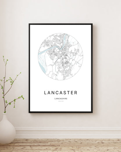 Affiche minimaliste du plan de la ville de Lancaster.