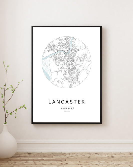 Affiche minimaliste du plan de la ville de Lancaster.