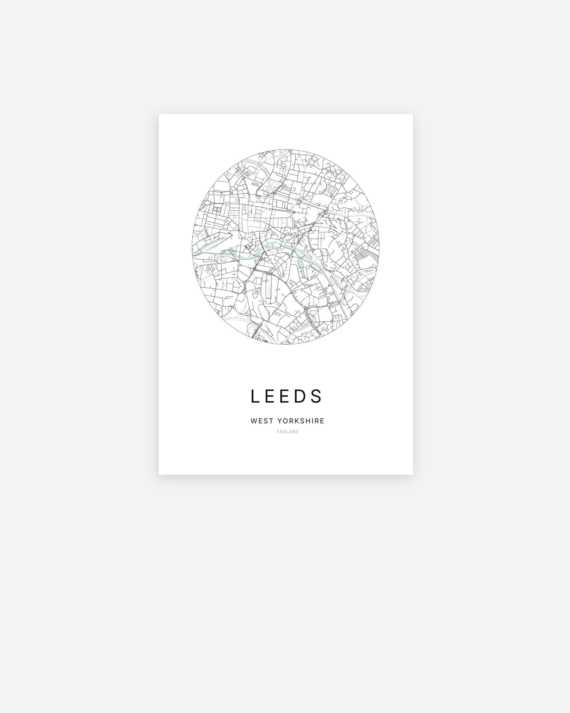 Plan de la ville de Leeds au design minimaliste.