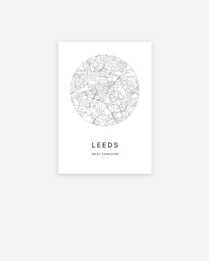 Plan de la ville de Leeds au design minimaliste.