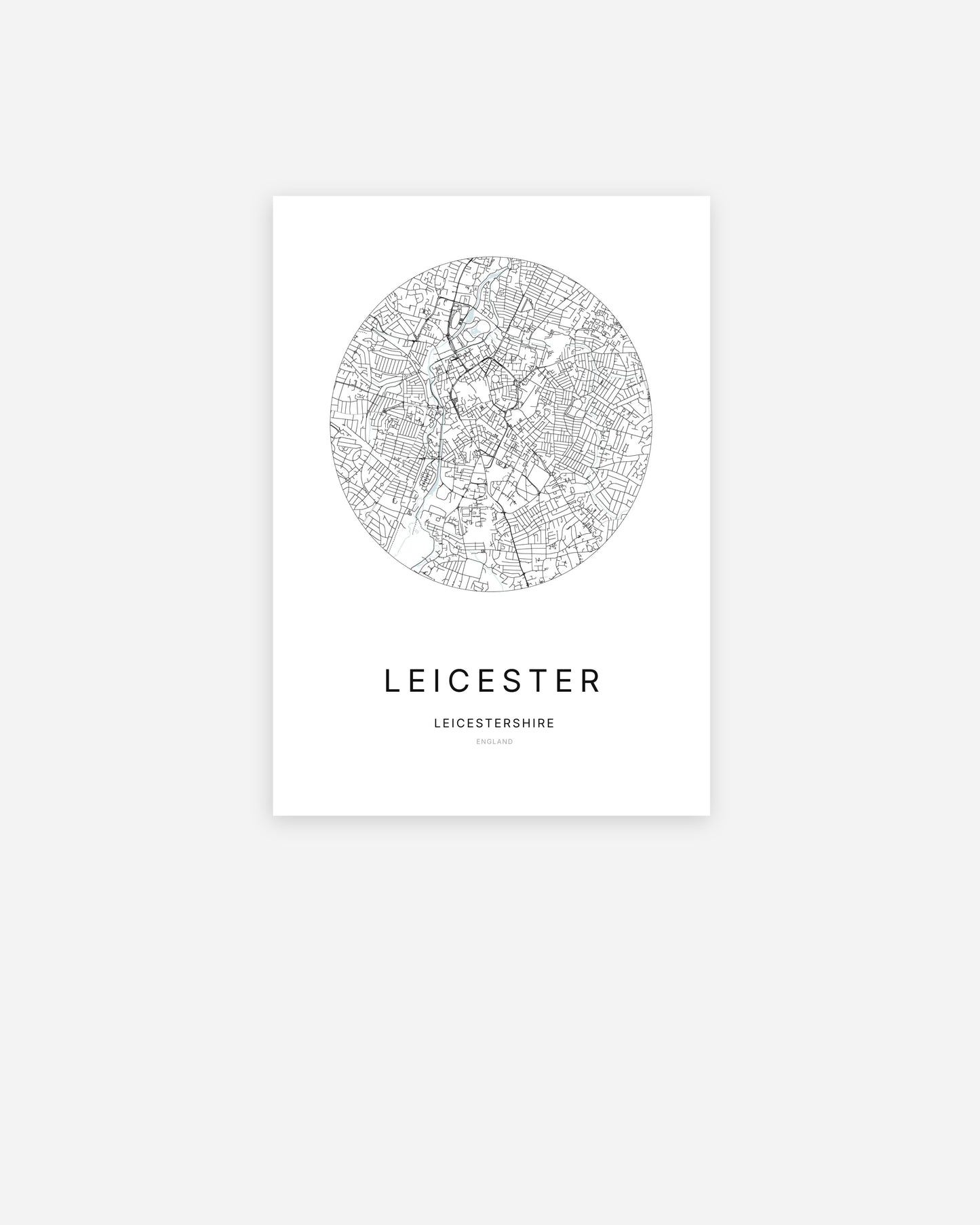 Plan de la ville de Leicester au design minimaliste.