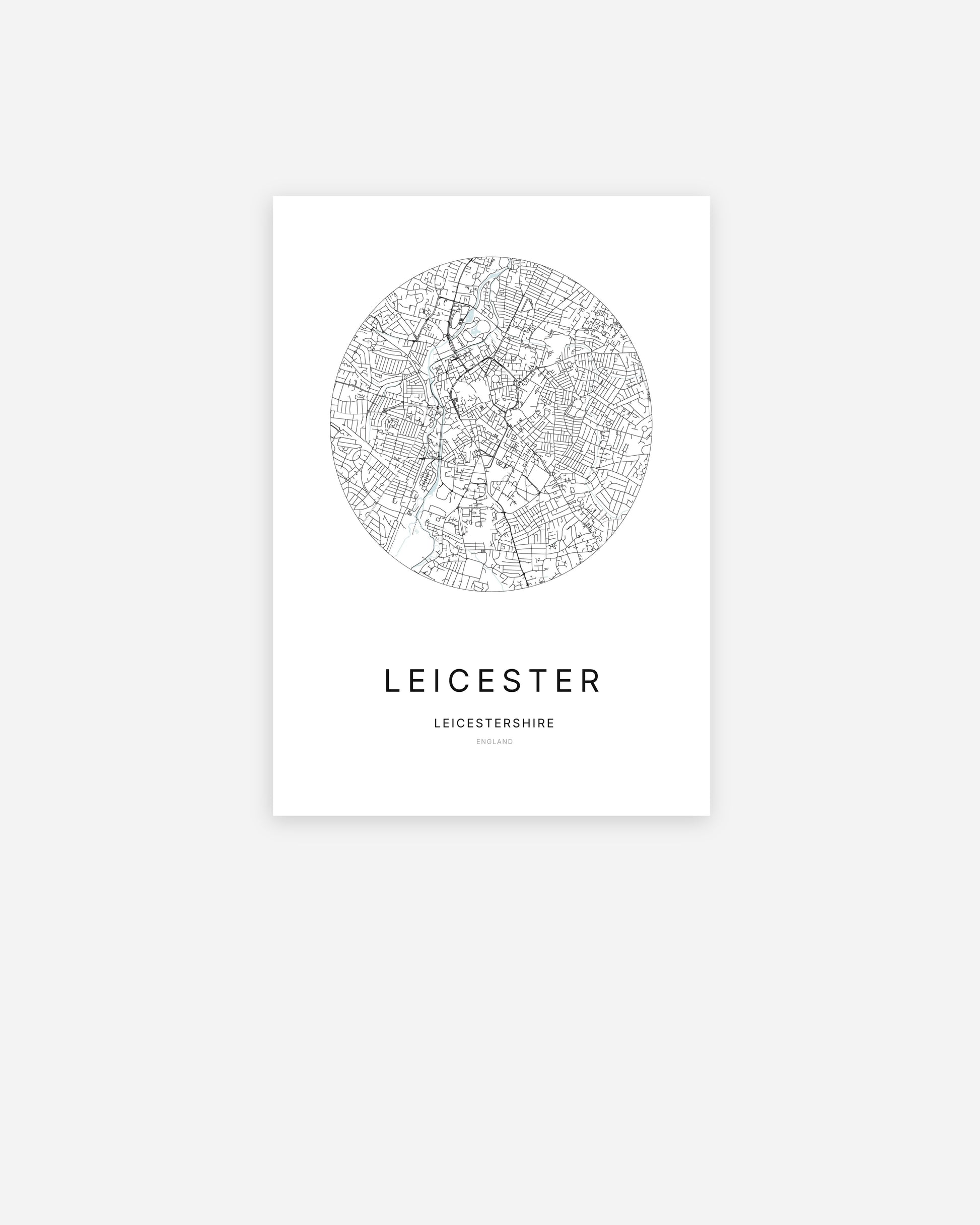 Plan de la ville de Leicester au design minimaliste.