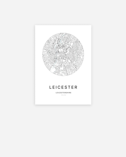 Plan de la ville de Leicester au design minimaliste.
