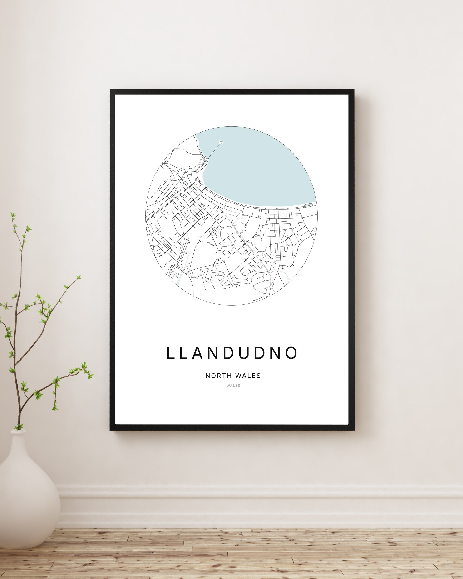 Affiche minimaliste du plan de la ville de Llandudno.