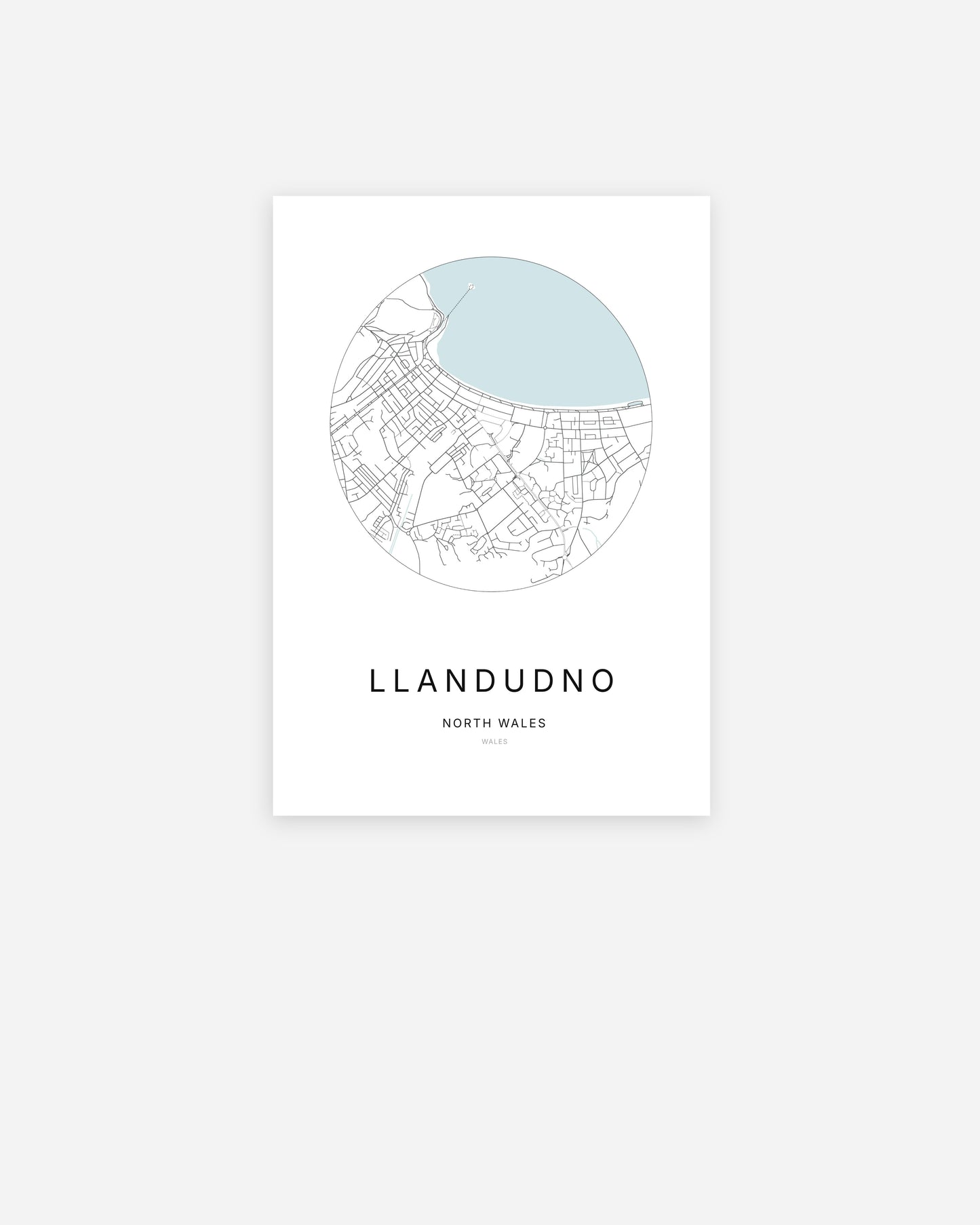 Plan de la ville de Llandudno au design minimaliste.